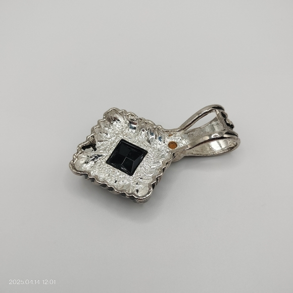 Women's Silver Tone and Black Square Pendant Accented Clear Rhinestone - Picture 9 of 11